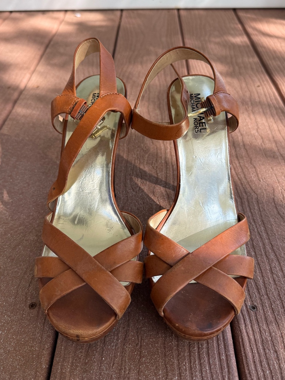 MICHAEL Michael Kors Cognac Leather Strappy Platform Heels | Women’s 7.5–8